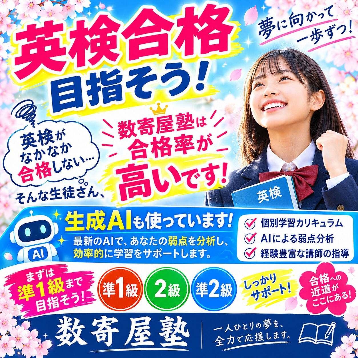 英語検定合格したい人、ぜひ一度問い合わせ下さい
